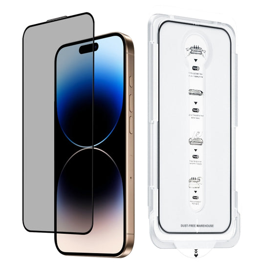 For iPhone 14 Pro Max Dust-Free Easy Install Privacy Tempered Glass Film(Black)