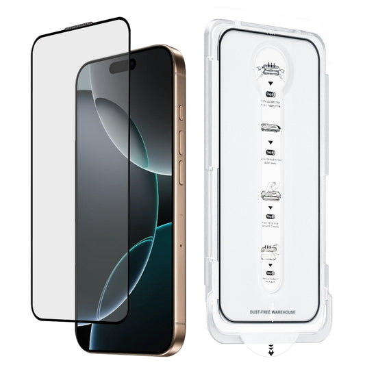 For iPhone 16 Pro Dust-Free Easy Install HD Tempered Glass Film(Black) by buy2fix