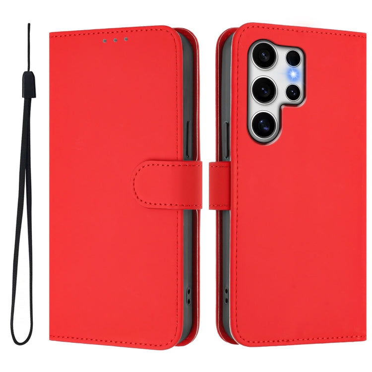 For Samsung Galaxy S25 Ultra 5G Skin Feel Solid Color Leather Phone Case with Lanyard(Red) by buy2fix
