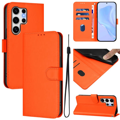 For Samsung Galaxy S25 Ultra 5G Skin Feel Solid Color Leather Phone Case with Lanyard(Orange) by buy2fix
