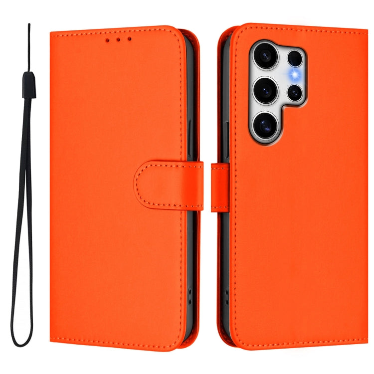 For Samsung Galaxy S25 Ultra 5G Skin Feel Solid Color Leather Phone Case with Lanyard(Orange) by buy2fix