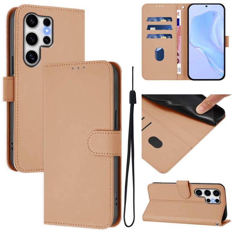 For Samsung Galaxy S25 Ultra 5G Skin Feel Solid Color Leather Phone Case with Lanyard(Nude) by buy2fix