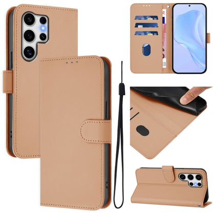 For Samsung Galaxy S25 Ultra 5G Skin Feel Solid Color Leather Phone Case with Lanyard(Nude) by buy2fix