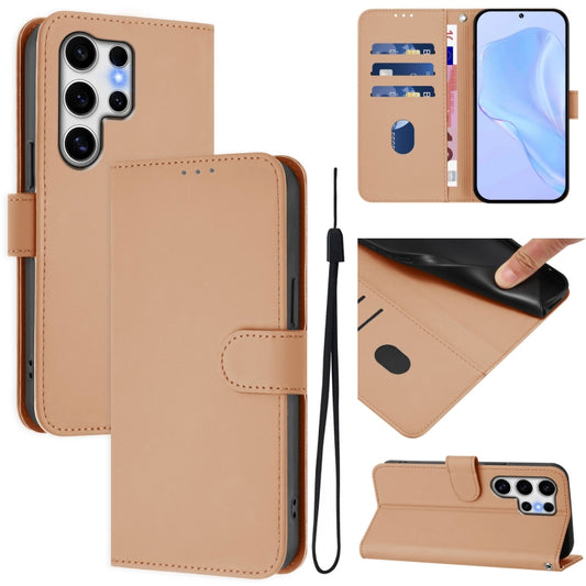 For Samsung Galaxy S25 Ultra 5G Skin Feel Solid Color Leather Phone Case with Lanyard(Nude) by buy2fix
