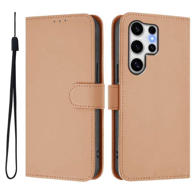 For Samsung Galaxy S25 Ultra 5G Skin Feel Solid Color Leather Phone Case with Lanyard(Nude) by buy2fix