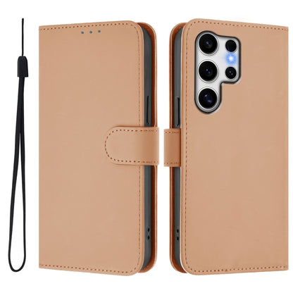 For Samsung Galaxy S25 Ultra 5G Skin Feel Solid Color Leather Phone Case with Lanyard(Nude) by buy2fix