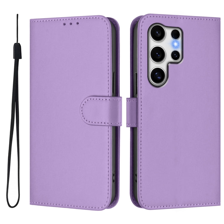 For Samsung Galaxy S25 Ultra 5G Skin Feel Solid Color Leather Phone Case with Lanyard(Lavender Purple) by buy2fix