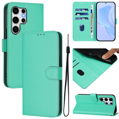 For Samsung Galaxy S25 Ultra 5G Skin Feel Solid Color Leather Phone Case with Lanyard(Green) by buy2fix