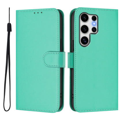 For Samsung Galaxy S25 Ultra 5G Skin Feel Solid Color Leather Phone Case with Lanyard(Green) by buy2fix