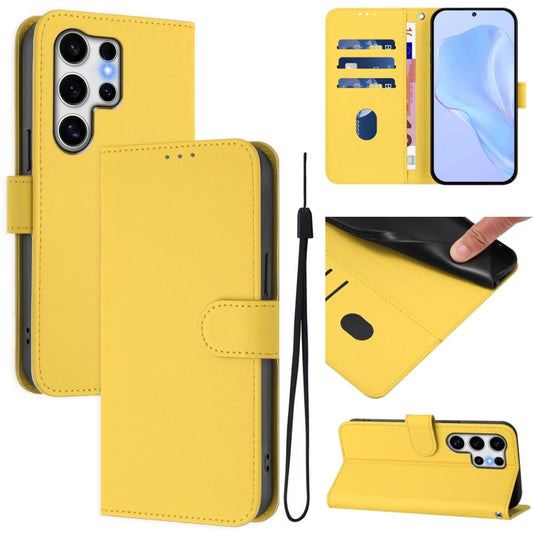 For Samsung Galaxy S25 Ultra 5G Skin Feel Solid Color Leather Phone Case with Lanyard(Lemon Yellow) by buy2fix