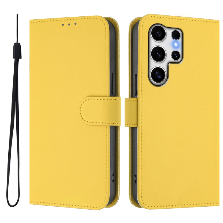 For Samsung Galaxy S25 Ultra 5G Skin Feel Solid Color Leather Phone Case with Lanyard(Lemon Yellow) by buy2fix