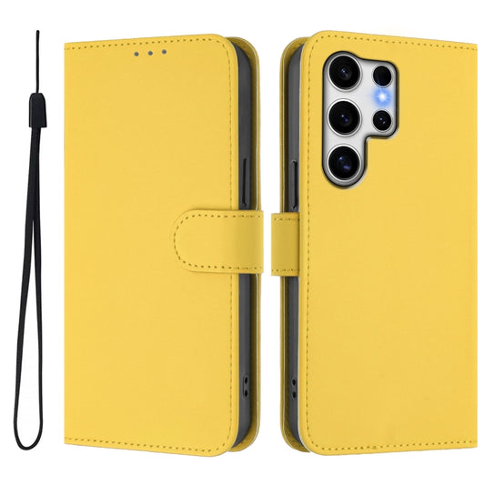 For Samsung Galaxy S25 Ultra 5G Skin Feel Solid Color Leather Phone Case with Lanyard(Lemon Yellow) by buy2fix