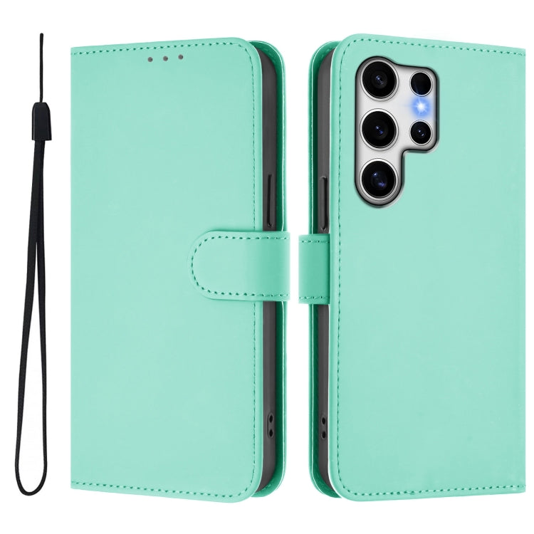 For Samsung Galaxy S25 Ultra 5G Skin Feel Solid Color Leather Phone Case with Lanyard(Mint Green) by buy2fix