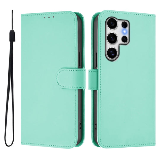 For Samsung Galaxy S25 Ultra 5G Skin Feel Solid Color Leather Phone Case with Lanyard(Mint Green) by buy2fix