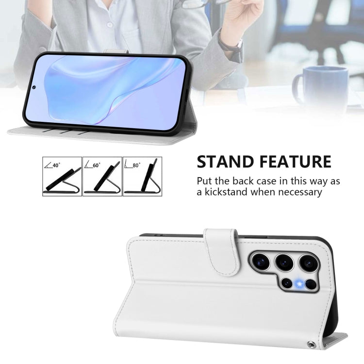 For Samsung Galaxy S25 Ultra 5G Skin Feel Solid Color Leather Phone Case with Lanyard(White) by buy2fix