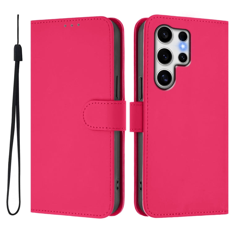 For Samsung Galaxy S25 Ultra 5G Skin Feel Solid Color Leather Phone Case with Lanyard(Rose Red) by buy2fix