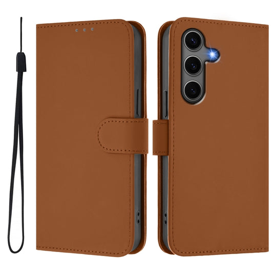For Samsung Galaxy S25+ 5G Skin Feel Solid Color Leather Phone Case with Lanyard(Brown) by buy2fix