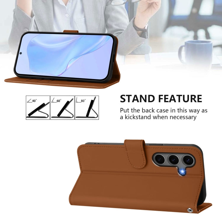 For Samsung Galaxy S25+ 5G Skin Feel Solid Color Leather Phone Case with Lanyard(Brown) - Galaxy S25+ 5G Cases by buy2fix | Online Shopping UK | buy2fix