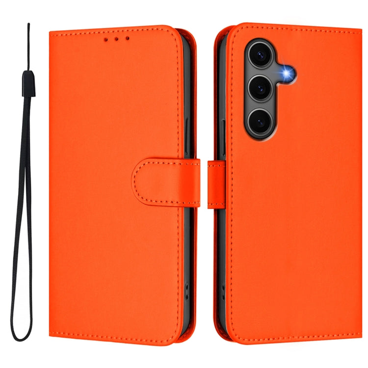 For Samsung Galaxy S25+ 5G Skin Feel Solid Color Leather Phone Case with Lanyard(Orange) by buy2fix