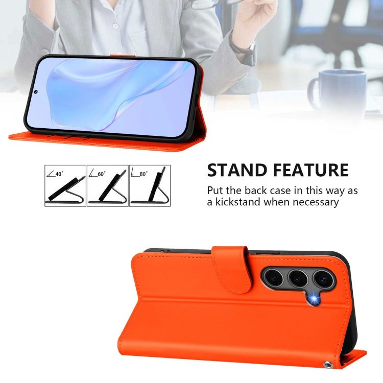 For Samsung Galaxy S25+ 5G Skin Feel Solid Color Leather Phone Case with Lanyard(Orange) by buy2fix