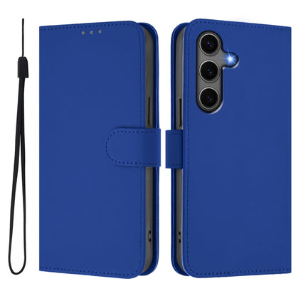 For Samsung Galaxy S25+ 5G Skin Feel Solid Color Leather Phone Case with Lanyard(Dark Blue) - Galaxy S25+ 5G Cases by buy2fix | Online Shopping UK | buy2fix