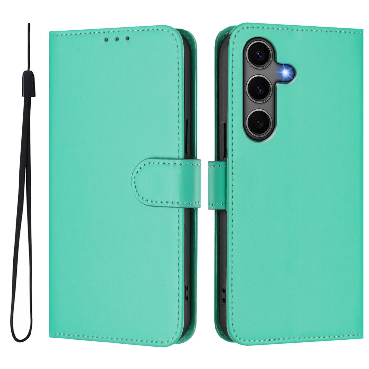 For Samsung Galaxy S25+ 5G Skin Feel Solid Color Leather Phone Case with Lanyard(Green) - Galaxy S25+ 5G Cases by buy2fix | Online Shopping UK | buy2fix