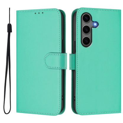 For Samsung Galaxy S25+ 5G Skin Feel Solid Color Leather Phone Case with Lanyard(Green) - Galaxy S25+ 5G Cases by buy2fix | Online Shopping UK | buy2fix