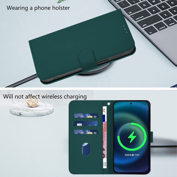 For Samsung Galaxy S25+ 5G Skin Feel Solid Color Leather Phone Case with Lanyard(Dark Green) - Galaxy S25+ 5G Cases by buy2fix | Online Shopping UK | buy2fix