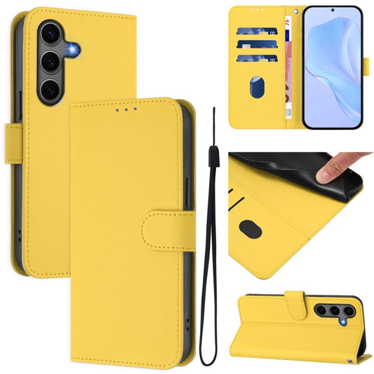 For Samsung Galaxy S25+ 5G Skin Feel Solid Color Leather Phone Case with Lanyard(Lemon Yellow) - Galaxy S25+ 5G Cases by buy2fix | Online Shopping UK | buy2fix