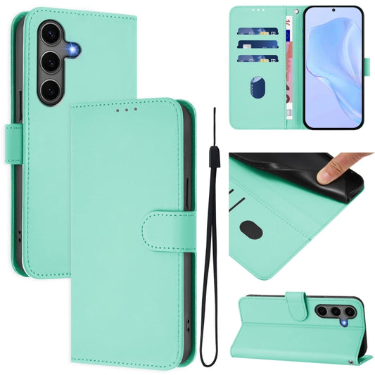 For Samsung Galaxy S25+ 5G Skin Feel Solid Color Leather Phone Case with Lanyard(Mint Green) - Galaxy S25+ 5G Cases by buy2fix | Online Shopping UK | buy2fix
