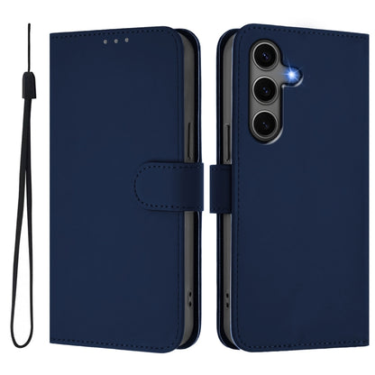 For Samsung Galaxy S25+ 5G Skin Feel Solid Color Leather Phone Case with Lanyard(Navy Blue) - Galaxy S25+ 5G Cases by buy2fix | Online Shopping UK | buy2fix