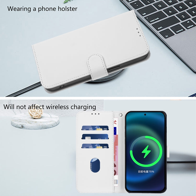 For Samsung Galaxy S25+ 5G Skin Feel Solid Color Leather Phone Case with Lanyard(White) - Galaxy S25+ 5G Cases by buy2fix | Online Shopping UK | buy2fix