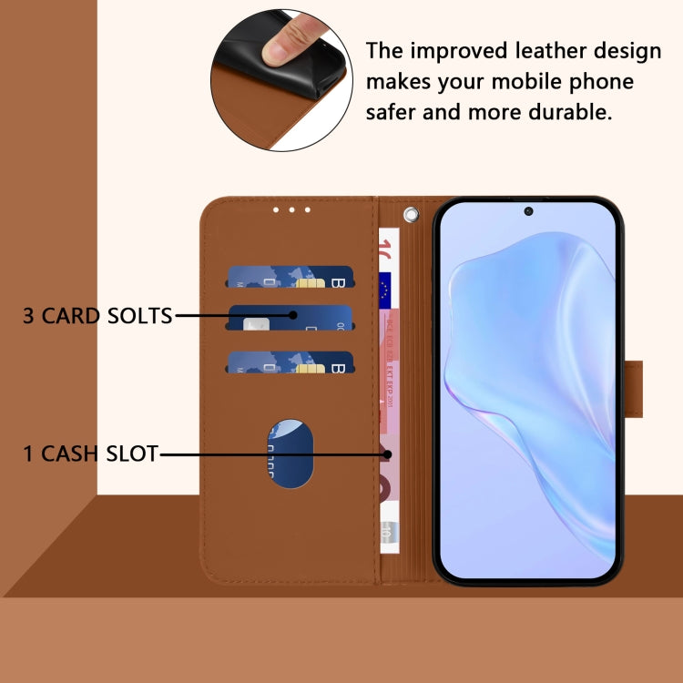 For Samsung Galaxy S25 5G Skin Feel Solid Color Leather Phone Case with Lanyard(Brown) by buy2fix