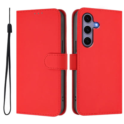 For Samsung Galaxy S25 5G Skin Feel Solid Color Leather Phone Case with Lanyard(Red) by buy2fix