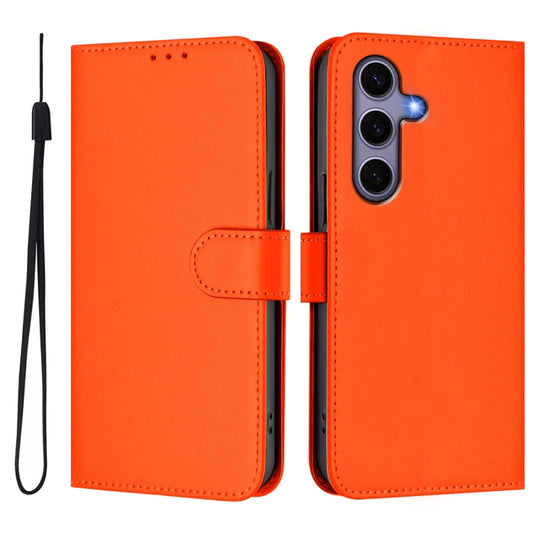 For Samsung Galaxy S25 5G Skin Feel Solid Color Leather Phone Case with Lanyard(Orange) by buy2fix