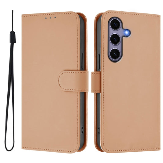 For Samsung Galaxy S25 5G Skin Feel Solid Color Leather Phone Case with Lanyard(Nude) by buy2fix