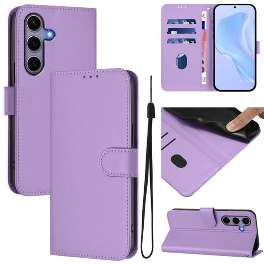For Samsung Galaxy S25 5G Skin Feel Solid Color Leather Phone Case with Lanyard(Lavender Purple) by buy2fix
