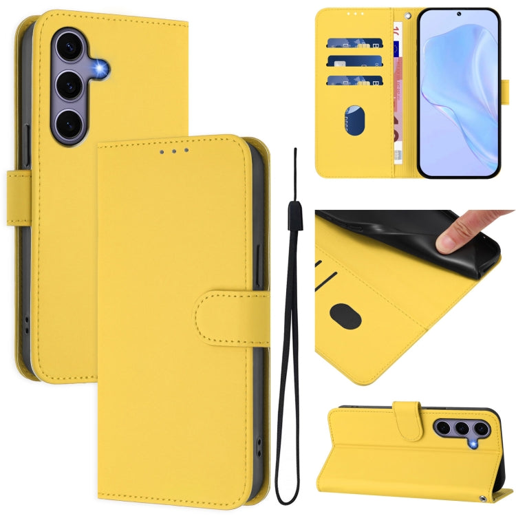 For Samsung Galaxy S25 5G Skin Feel Solid Color Leather Phone Case with Lanyard(Lemon Yellow) by buy2fix