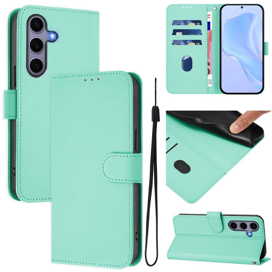 For Samsung Galaxy S25 5G Skin Feel Solid Color Leather Phone Case with Lanyard(Mint Green) by buy2fix
