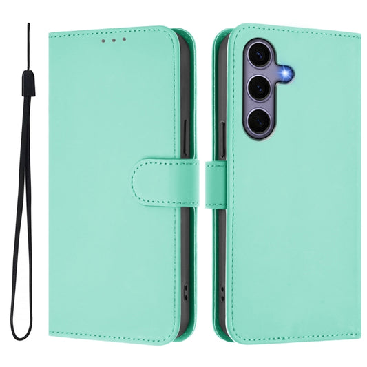 For Samsung Galaxy S25 5G Skin Feel Solid Color Leather Phone Case with Lanyard(Mint Green) by buy2fix