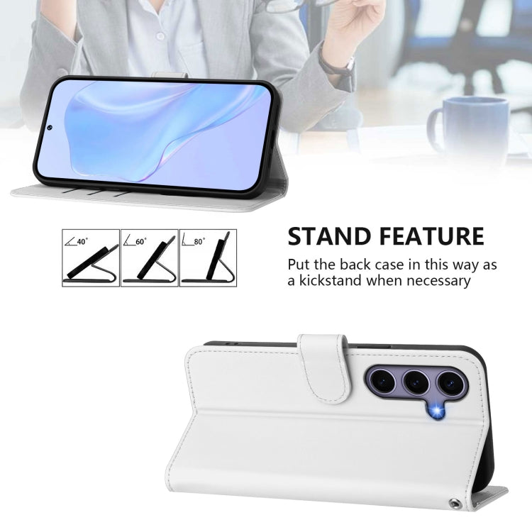 For Samsung Galaxy S25 5G Skin Feel Solid Color Leather Phone Case with Lanyard(White) by buy2fix