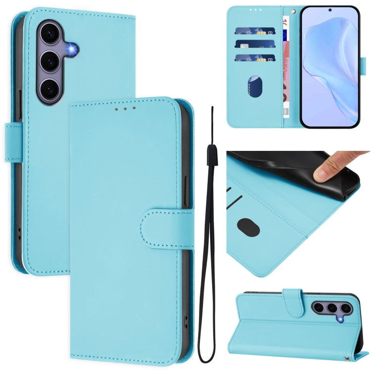 For Samsung Galaxy S25 5G Skin Feel Solid Color Leather Phone Case with Lanyard(Sky Blue) by buy2fix