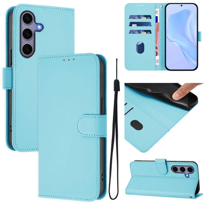 For Samsung Galaxy S25 5G Skin Feel Solid Color Leather Phone Case with Lanyard(Sky Blue) by buy2fix