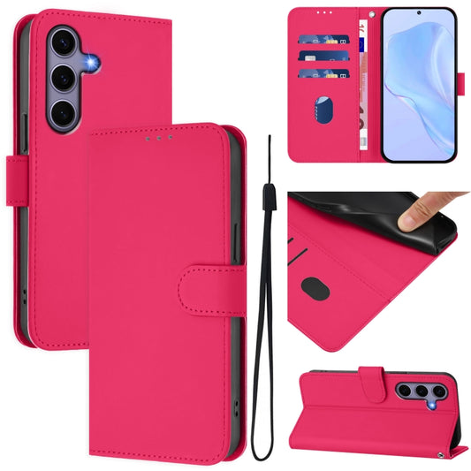For Samsung Galaxy S25 5G Skin Feel Solid Color Leather Phone Case with Lanyard(Rose Red) by buy2fix