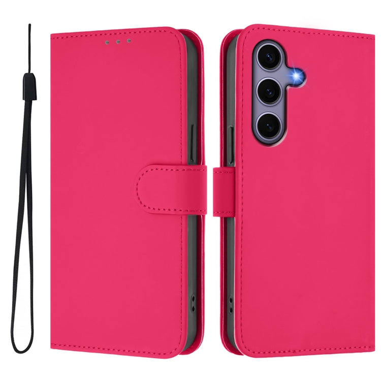 For Samsung Galaxy S25 5G Skin Feel Solid Color Leather Phone Case with Lanyard(Rose Red) by buy2fix