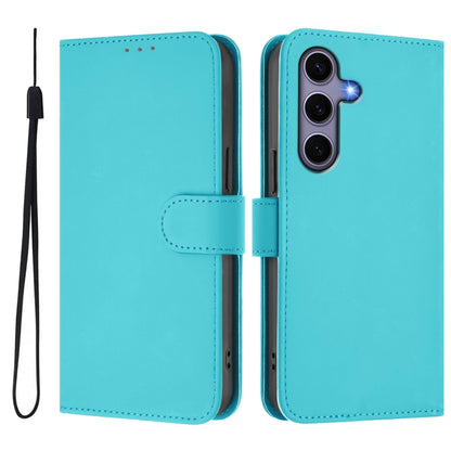 For Samsung Galaxy S25 5G Skin Feel Solid Color Leather Phone Case with Lanyard(Lake Blue) by buy2fix