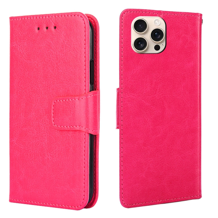 For iPhone 16 Pro Max Crystal Texture Leather Phone Case(Rose Red) by buy2fix