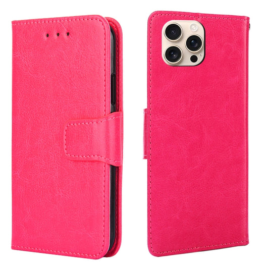 For iPhone 16 Pro Max Crystal Texture Leather Phone Case(Rose Red) by buy2fix