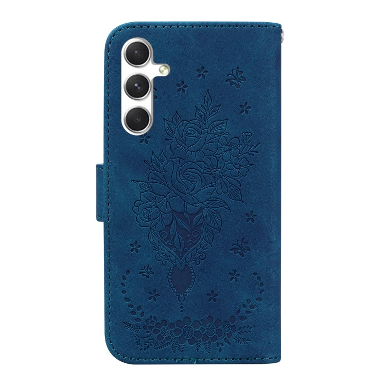 For Samsung Galaxy S25 5G Butterfly Rose Embossed Leather Phone Case(Blue) by buy2fix
