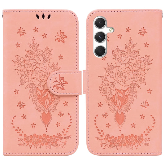 For Samsung Galaxy S25 5G Butterfly Rose Embossed Leather Phone Case(Pink) by buy2fix